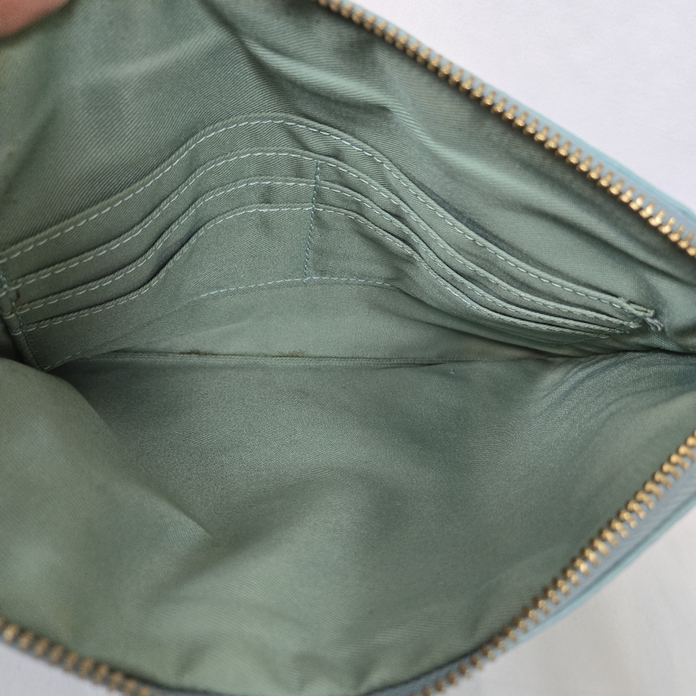 Lodis Women's Turquoise Pebbled Leather Gold Hardware Zipper Wristlet Clutch - Picture 3 of 10